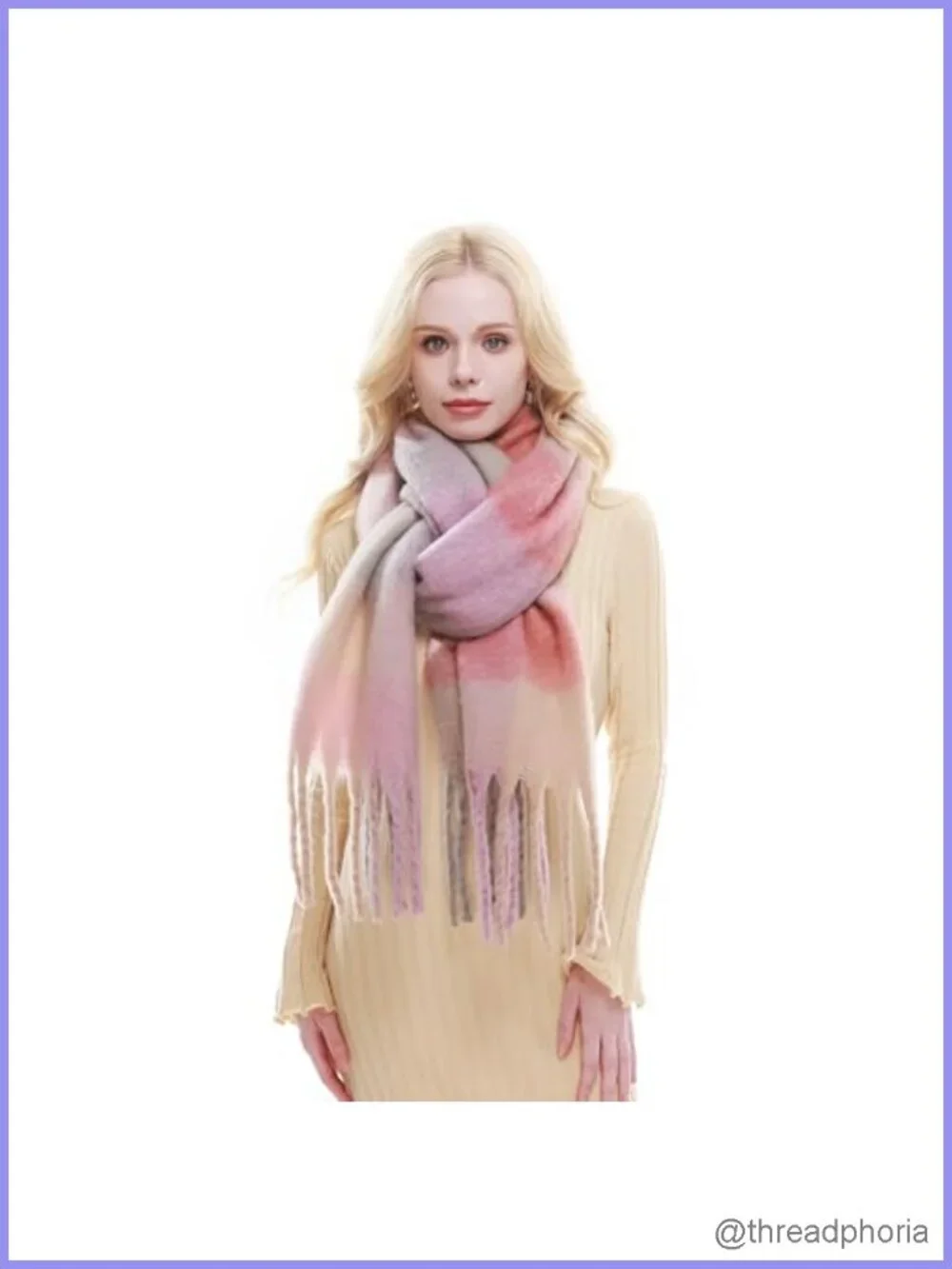 Chunky Plaid Winter Scarf Oversized Blanket Scarf with Fringes Soft Warm